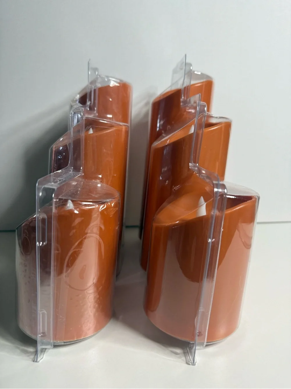 Candle Set Flickering 3  LED Pillars Different Heights in Orange